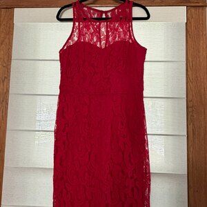 Marina Red Lace Cocktail Sheath Dress – Sweetheart Neckline, Size 8